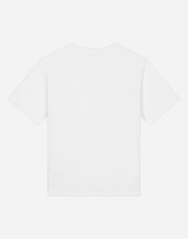 Dolce & Gabbana T-Shirt aus Jersey mit Logoplakette Weiss L4JTBLG7M4S