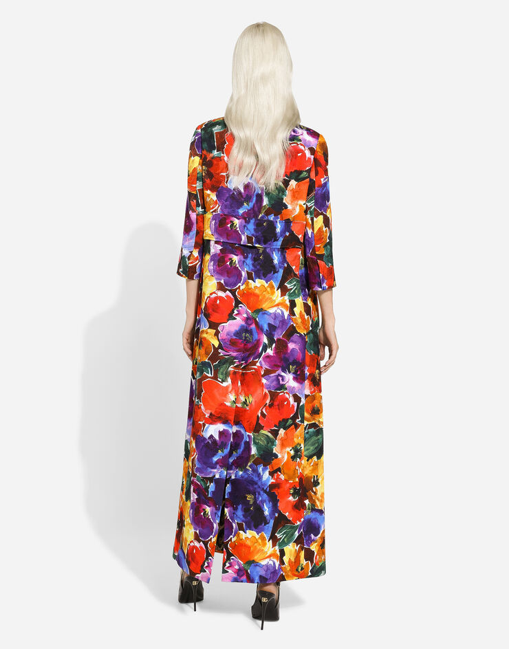 Dolce & Gabbana Long brocade coat with abstract flower print Imprimé F0W1YTFSTBJ