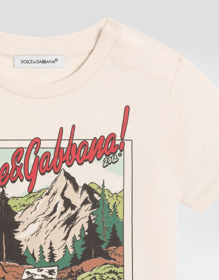Dolce & Gabbana Jersey t-shirt with postcard print Cream L1JTJDG7PJS