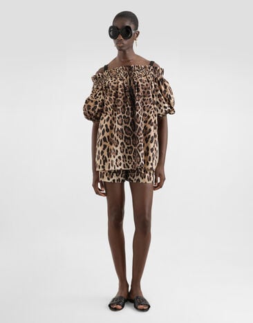 Dolce&Gabbana Short-sleeved leopard-print poplin top Multicolor F71J7THS5E3