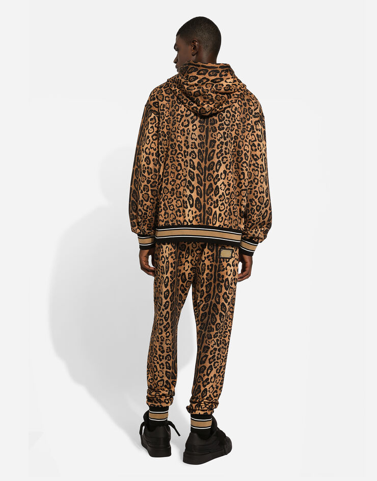 Dolce & Gabbana Sudadera con capucha y crespo estampado leopardo con placa Estampado G9AYATII7B4