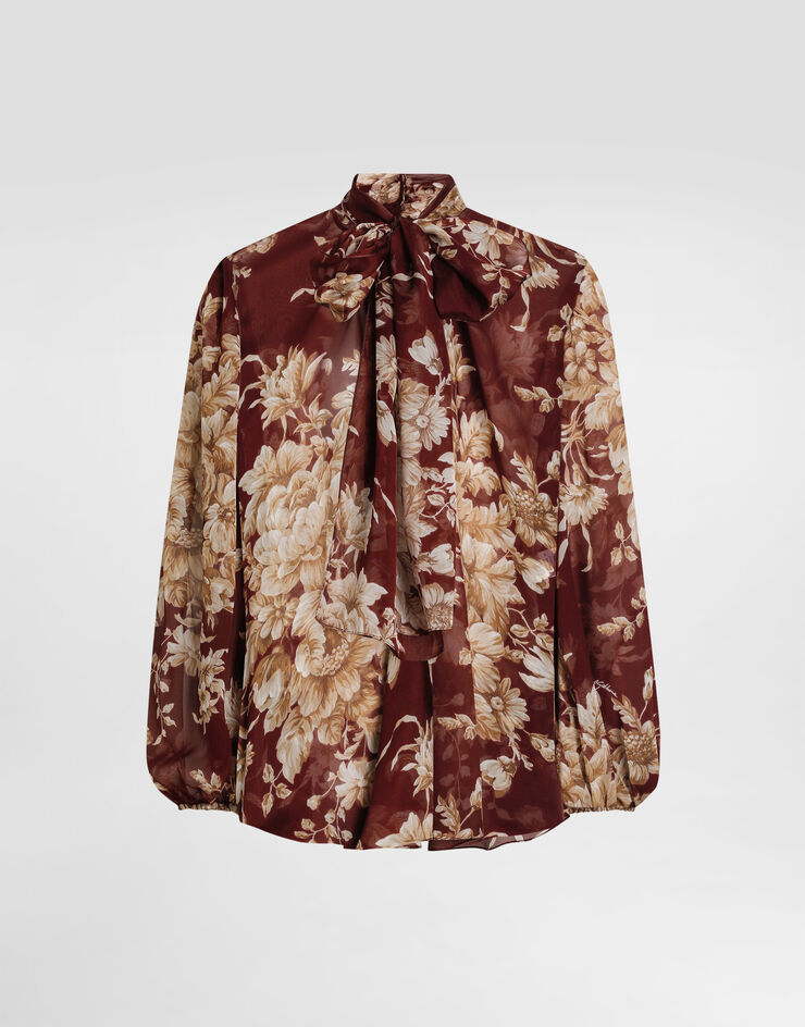 Dolce & Gabbana Bluse aus Chiffon mit Rosenprint Drucken F5R62TIS1ZO