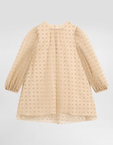 Dolce & Gabbana Long-sleeved dress in embroidered tulle DG Beige L54DH9FLSLY