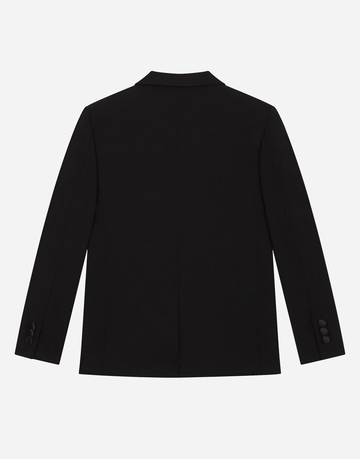 Dolce & Gabbana Einreihige Jacke aus Wolle in Leinwandbindung mit Einsätzen aus Duchesse Blau L41J79FUBFT