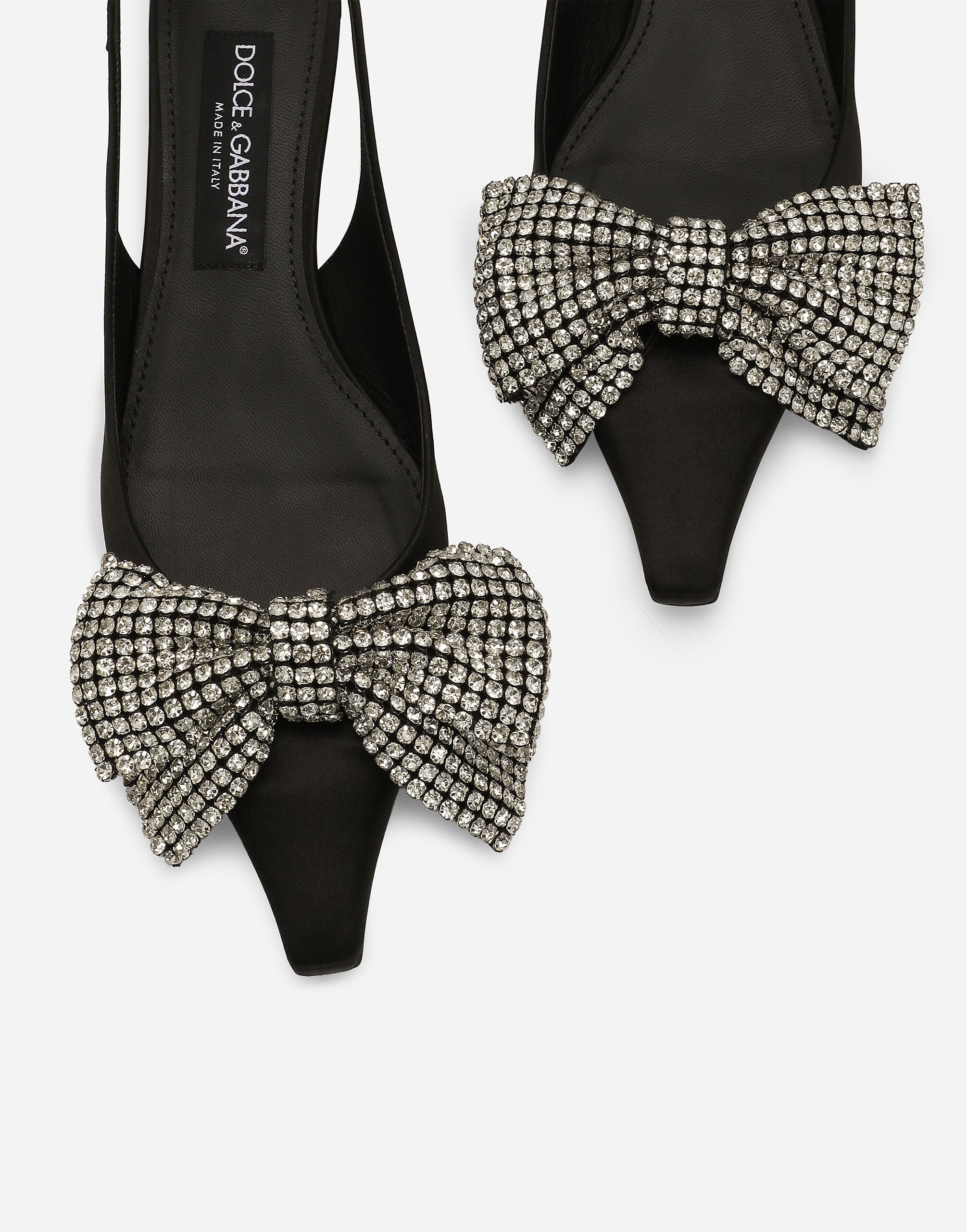 【楽ギフ_のし宛書】 Satin Multicolor in embellishment rhinestone with slingbacks 靴
