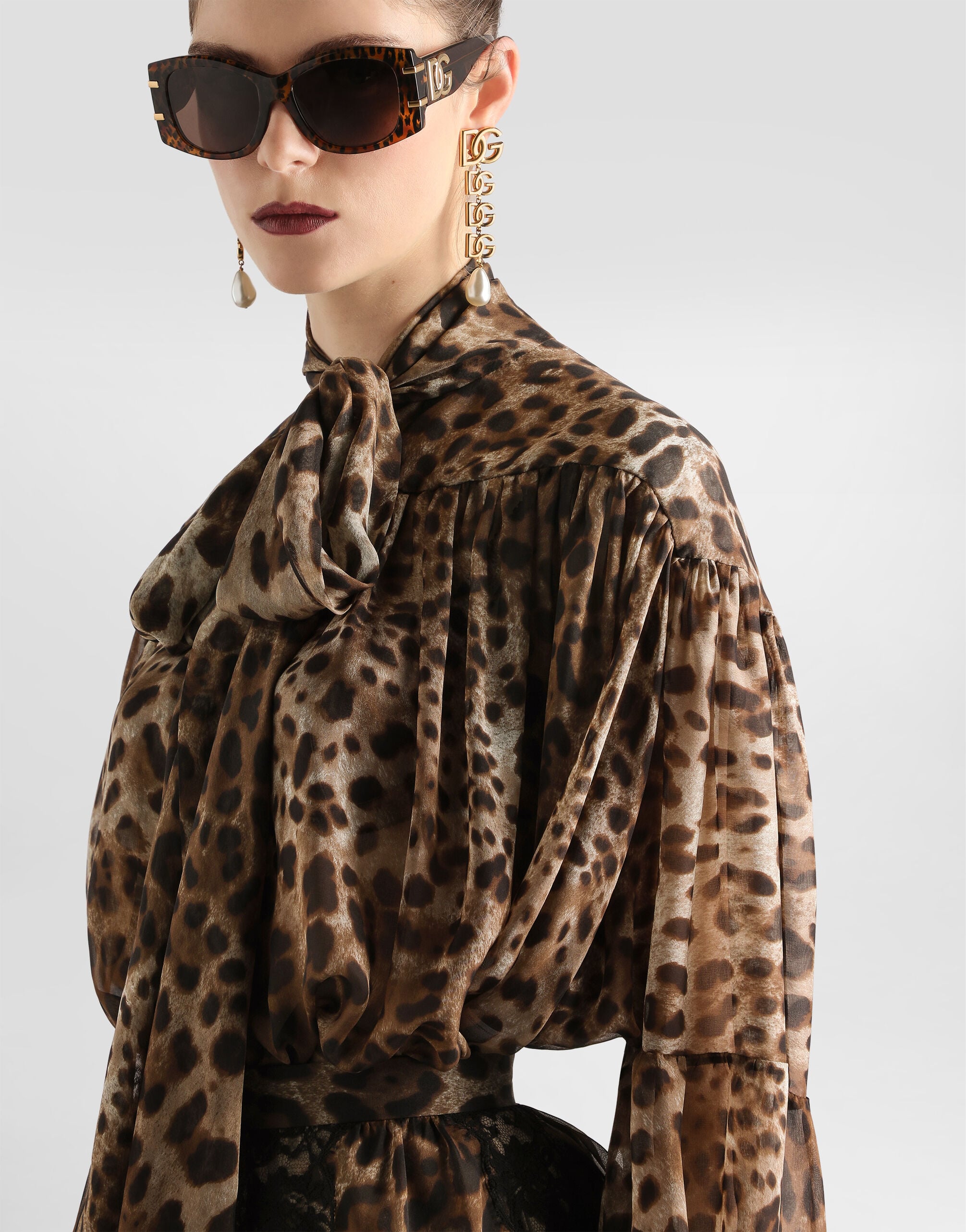 Leo-print silk chiffon shirt in Print for Women | Dolce&Gabbana® US