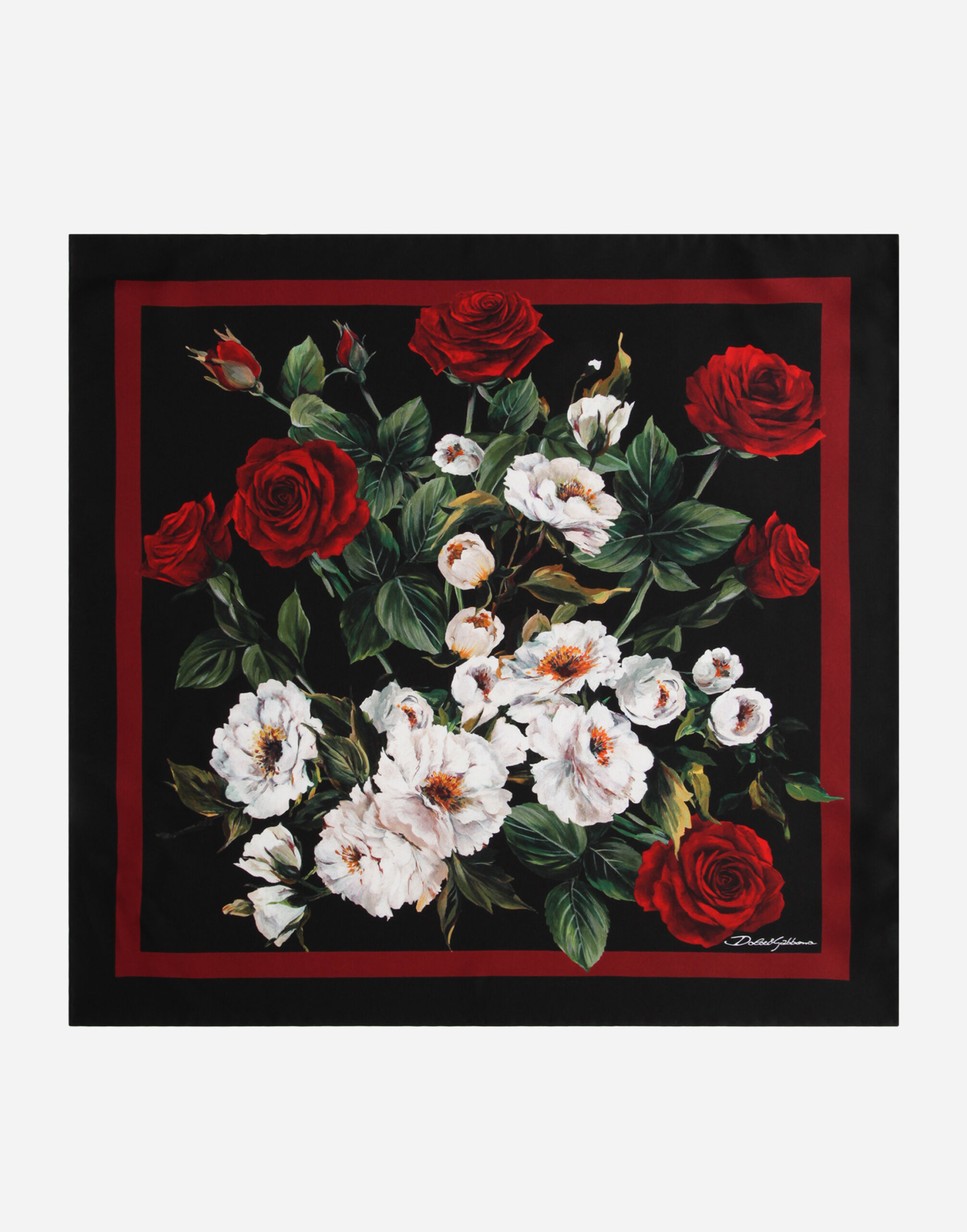 極美品 ドルチェアンドガッバーナ 花柄 バラ スカーフ スカーフ 50 X 50 ツイル ローズプリント