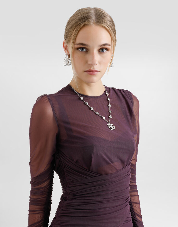 Dolce & Gabbana Abito corto in tulle leggero drappeggiato Viola F6TKTTFLRDA