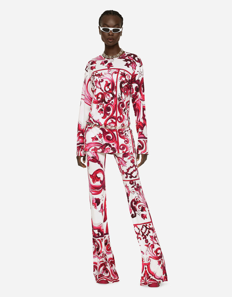 Dolce&Gabbana Long-sleeved Majolica-print organzine blouse Multicolor F8U41TFS8C0