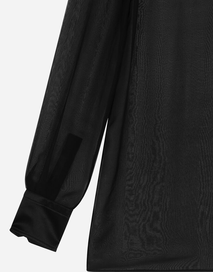 Dolce & Gabbana Bluse aus Seidenchiffon mit Details aus Seidensatin Schwarz F7AI0TFU1AT