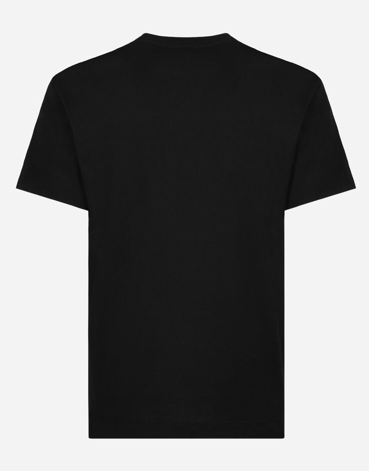 Dolce & Gabbana T-Shirt aus Baumwolle mit DG-Stickerei Schwarz G8PD7ZG7B9X