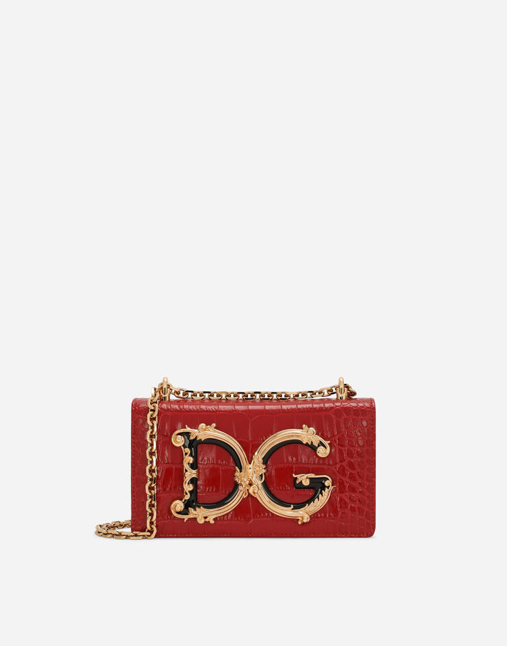 Dolce & Gabbana Crocodile-print calfskin DG Girls cell phone bag Red BI1416AC606