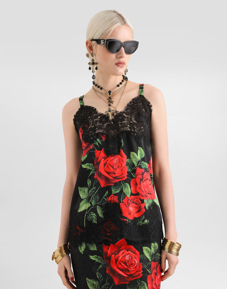 Dolce & Gabbana Rose-print satin top Dolce & Gabbana Rose-print satin top Multicolor F74V7TIS133