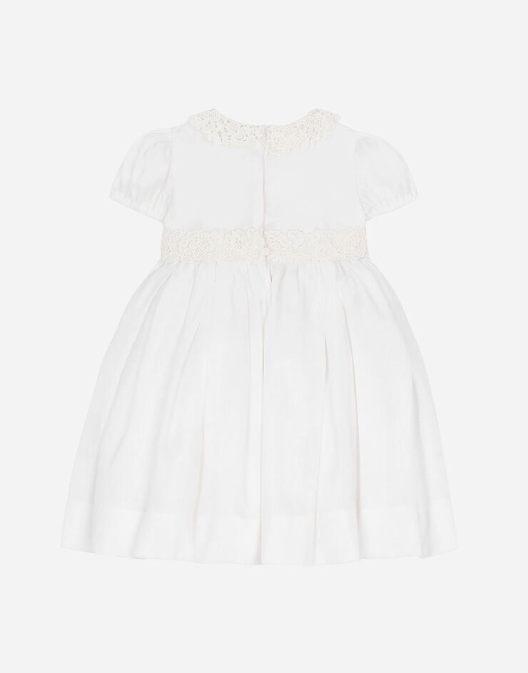 Dolce & Gabbana Vestido de bautizo de manga corta en muselina con corte imperio Blanco L0EGF8FJ5GS