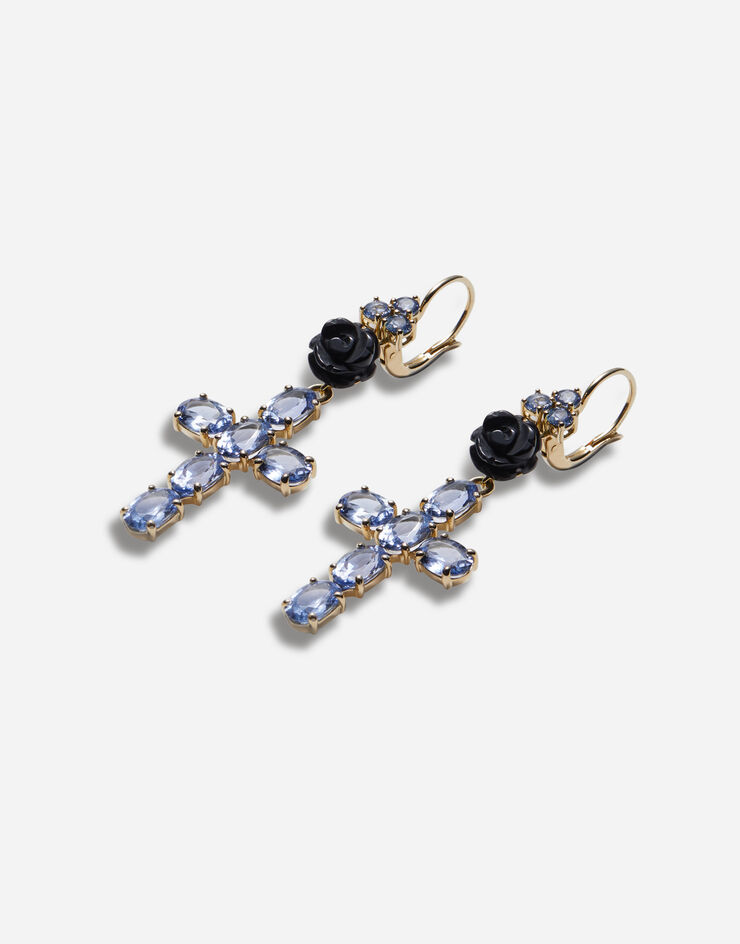 Dolce & Gabbana Boucles d’oreilles Family en or jaune avec roses et pendentif en croix Doré WEDC1GWSBL1