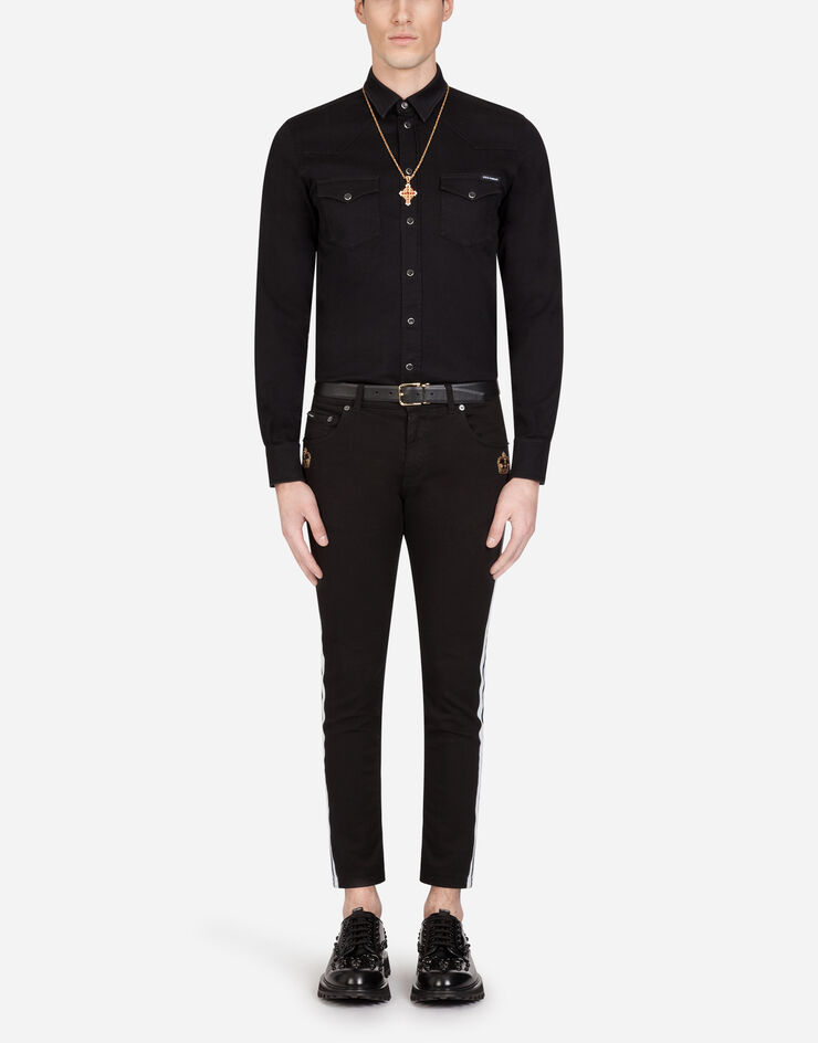 Dolce & Gabbana Stretch skinny jeans with strips and patch BLUE GYC4LZG8BW8