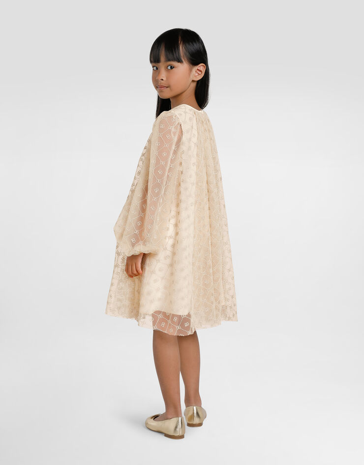 Dolce & Gabbana DG 刺绣薄纱长袖连衣裙 米色 L54DH9FLSLY