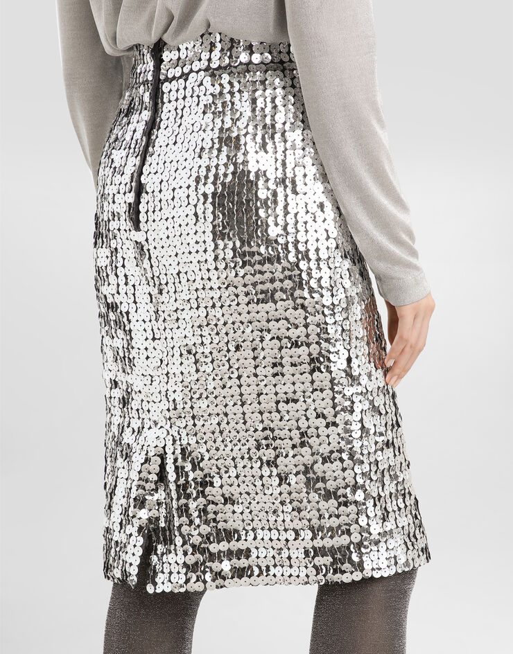 Dolce & Gabbana Straight skirt with sequins Silver F4C1LTFLSL3
