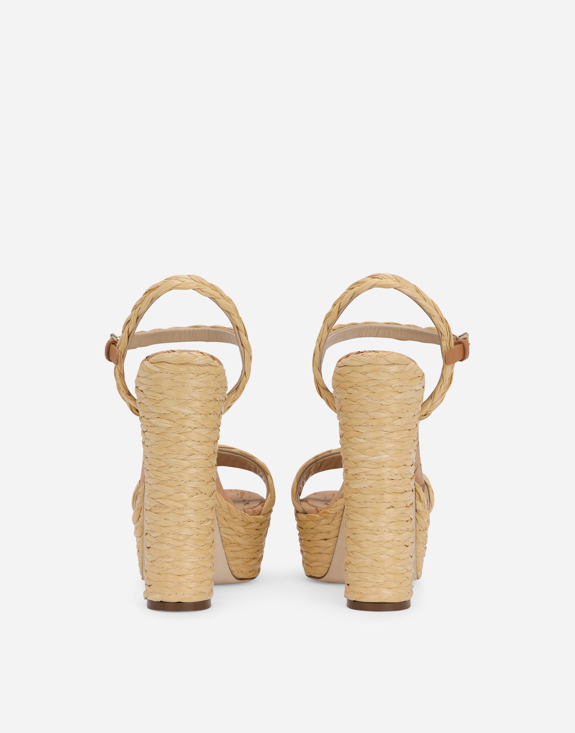 Woven raffia platform sandals in Neutral for Women Dolce Gabbana US