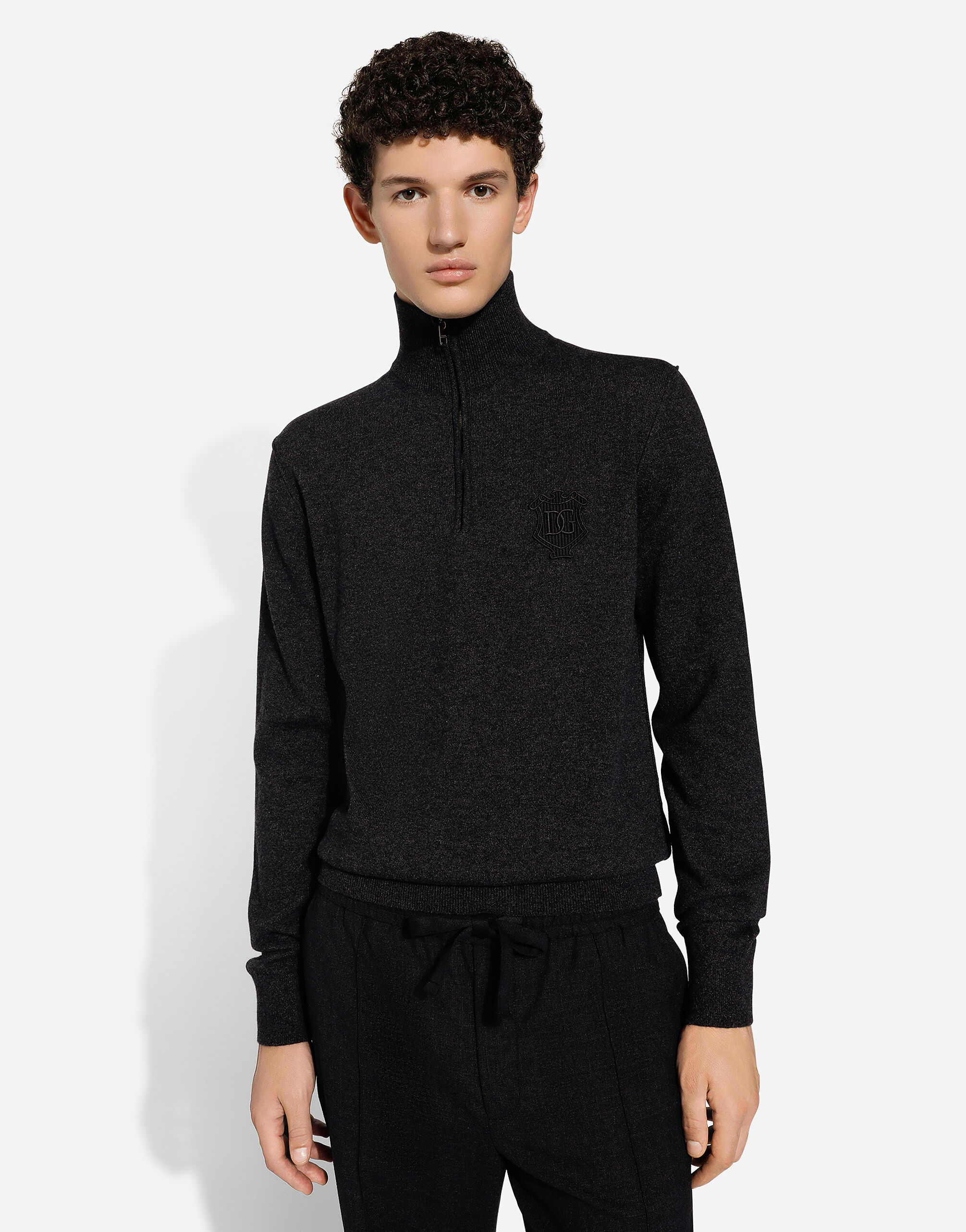 Zip-up cashmere turtle-neck sweater in Grey for Men | Dolce&Gabbana® US