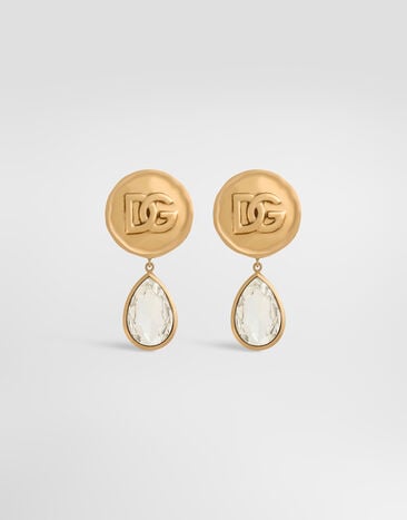 Dolce&Gabbana Pendientes con moneda del logotipo y colgantes de strass Doré WEP8L7W1111