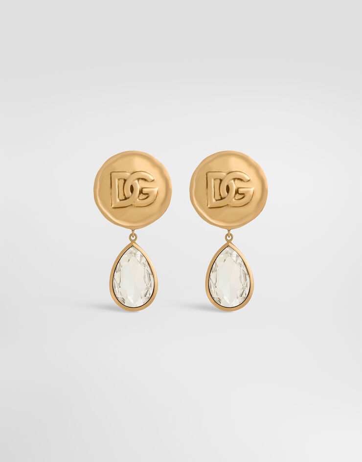 Dolce&Gabbana Earrings with logo coin and rhinestone pendants Dolce&Gabbana Earrings with logo coin and rhinestone pendants Gold WEP8L7W1111