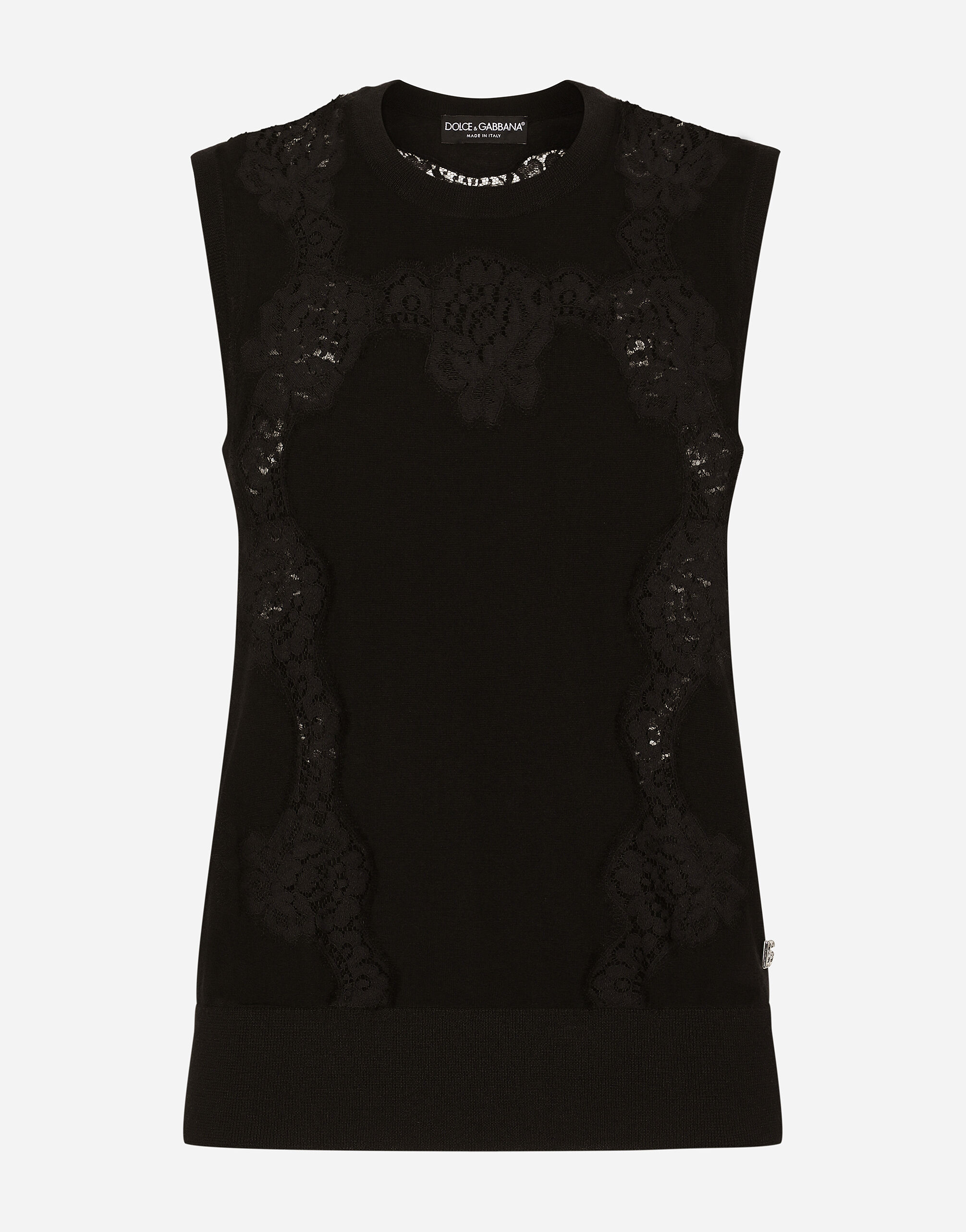 Dolce&Gabbana Maglia in cashmere e seta con intarsi in pizzo Nero F6DDXTGDB0R