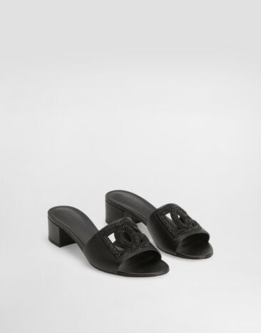 Dolce & Gabbana Mule in dauphine calfskin, suede and rhinestones Black CR1938A0217