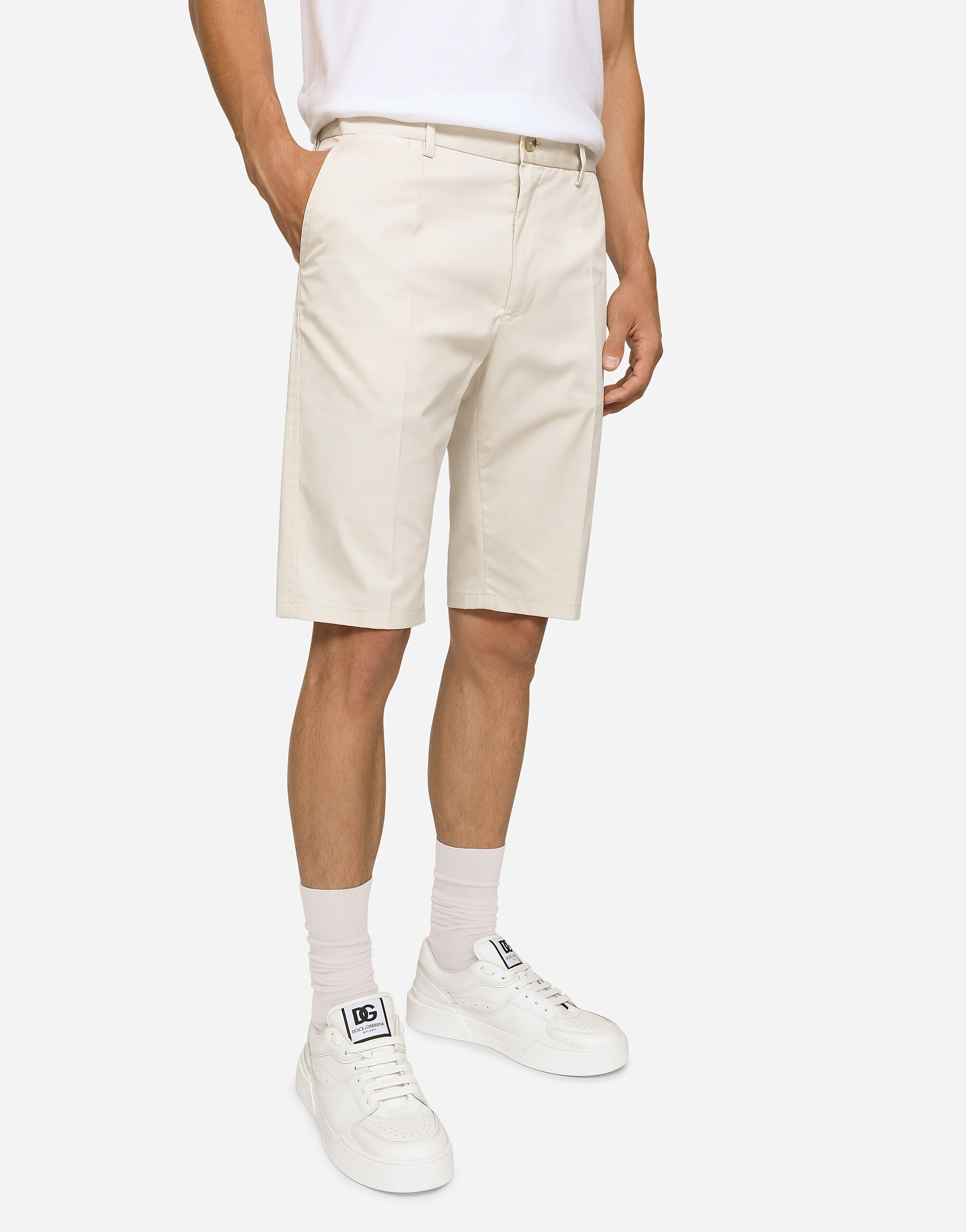 Stretch cotton shorts with DG patch in Beige for Men