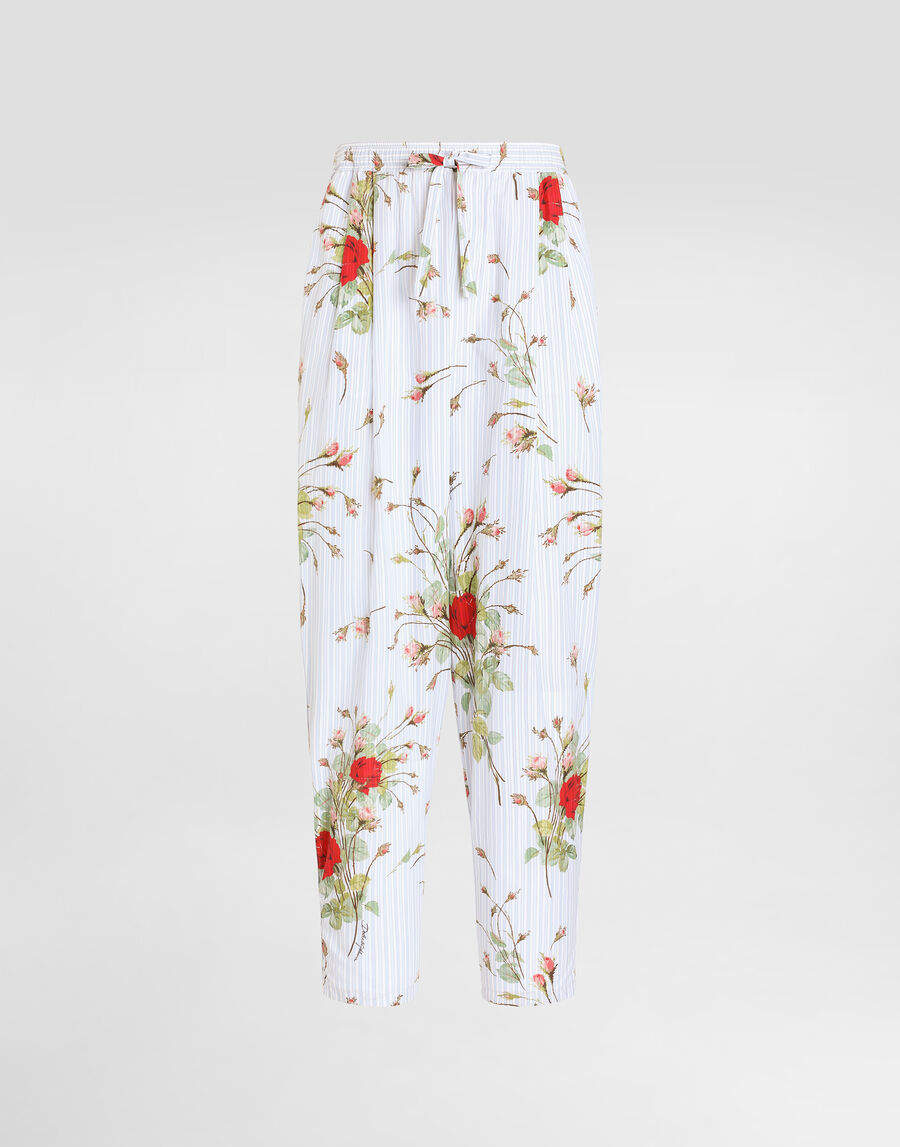 Small rose-print poplin vanity trousers