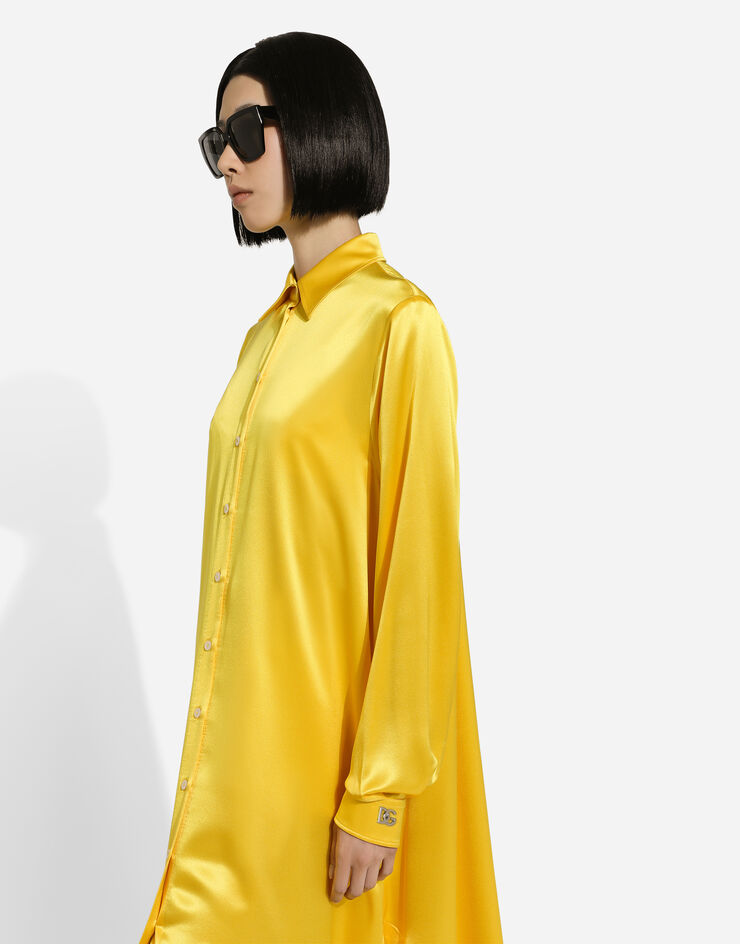 Dolce & Gabbana Long-sleeved silk crepe caftan Yellow F6DJPTFU1NG