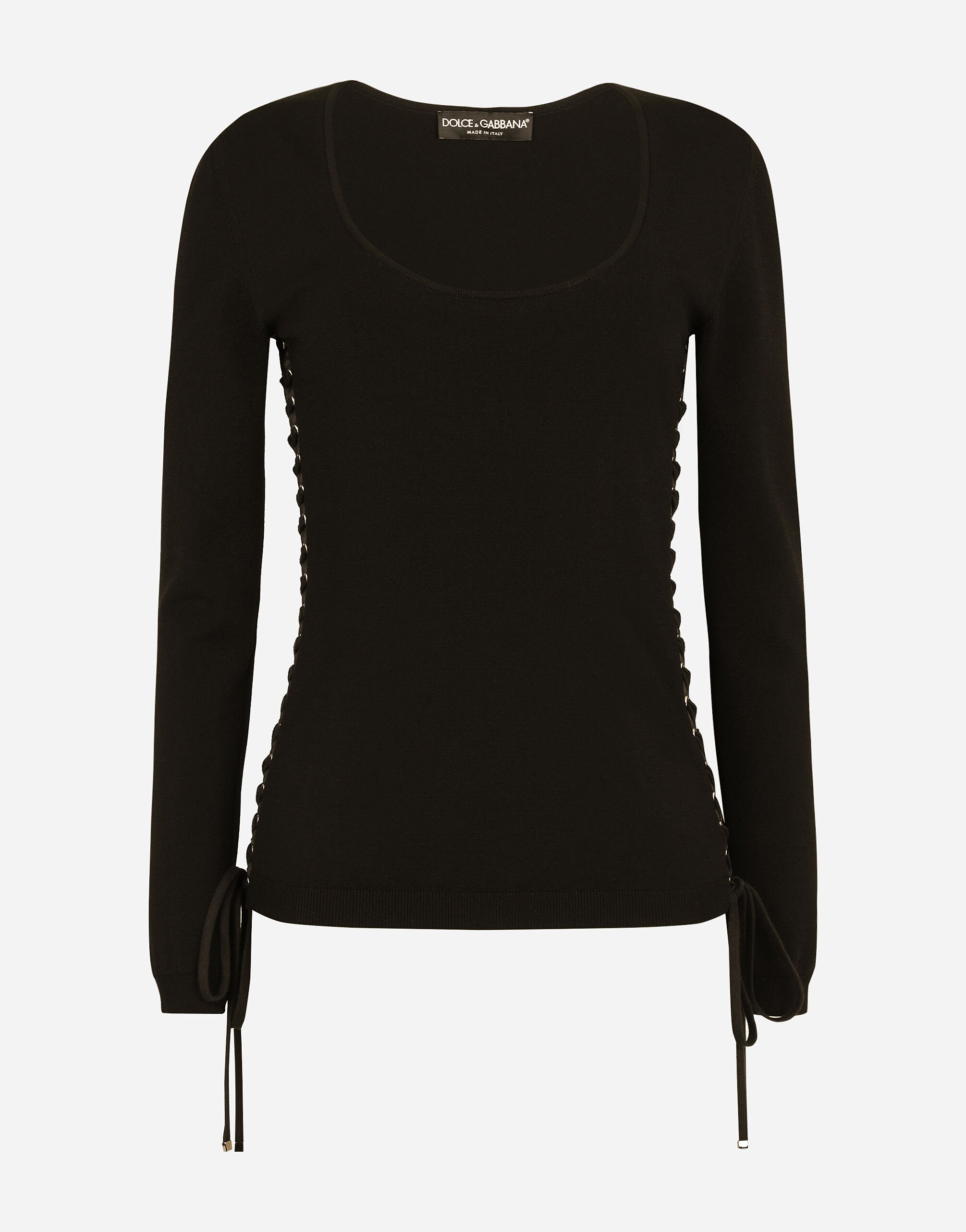 Dolce & Gabbana Viscose sweater with lacing and eyelets Black FXF72TJCMY0