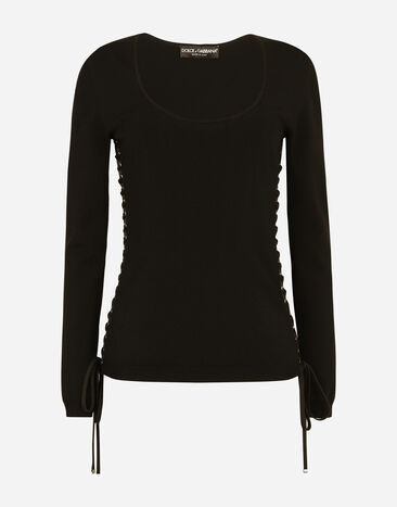 Dolce & Gabbana Viscose sweater with lacing and eyelets Black FXB22TJAIEE
