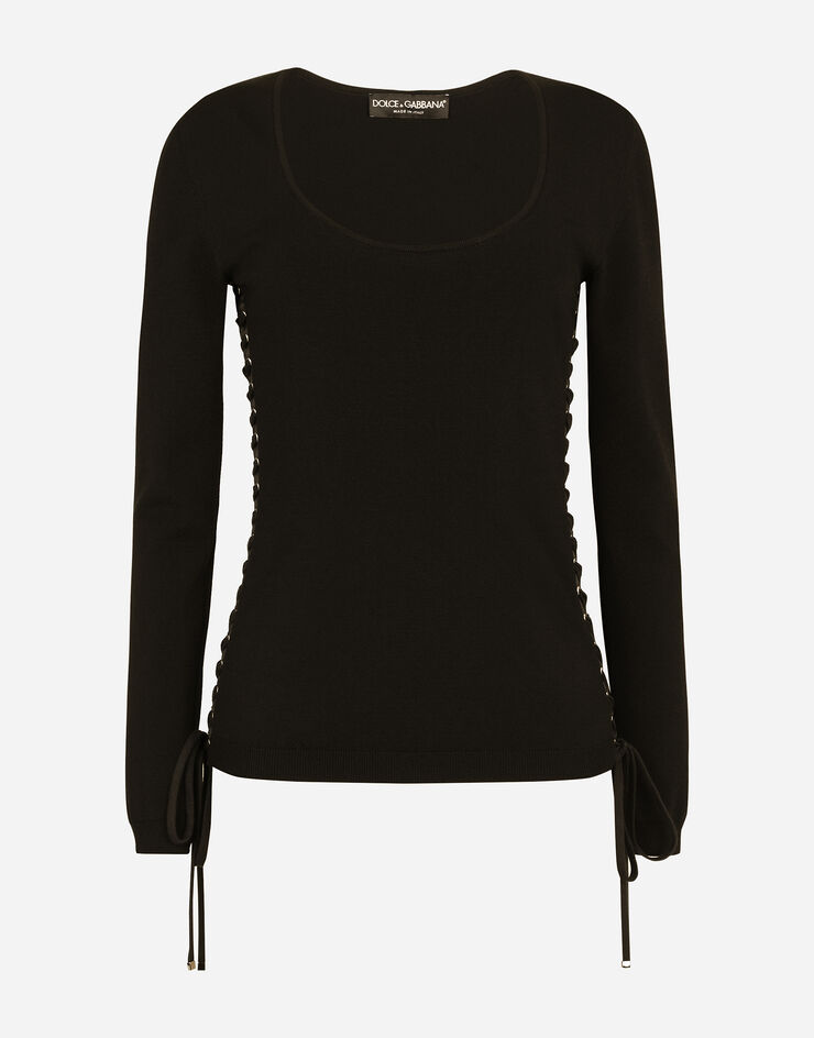 Dolce & Gabbana Jersey de viscosa con cordones y trabilla Negro FXB22TJAIEE