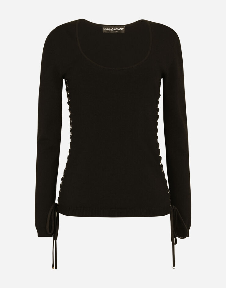 Dolce & Gabbana Viscose sweater with lacing and eyelets Black FXB22TJAIEE