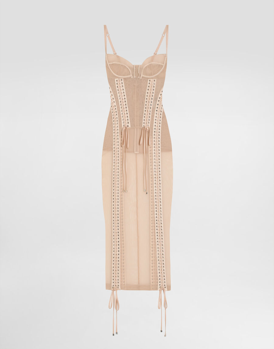 Light tulle calf-length slip dress with corset details