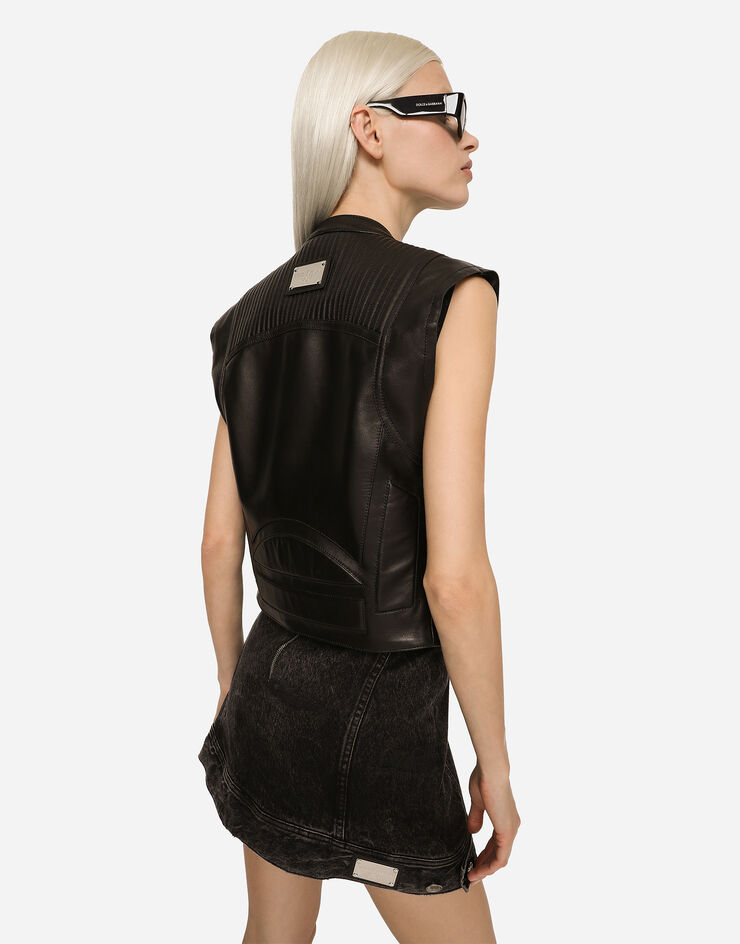 Dolce & Gabbana Zip-up leather vest Black F9M88LGDAPK