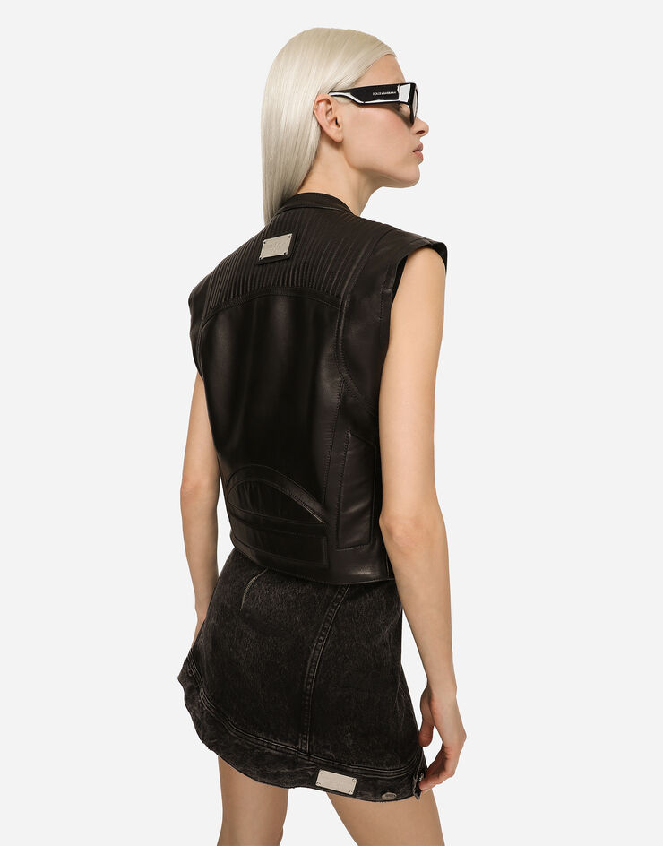 Dolce & Gabbana Gilet con zip in pelle Black F9M88LGDAPK
