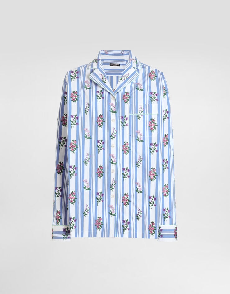 Dolce & Gabbana Poplin shirt with flower embroidery Multicolor F5U37ZGDDSP