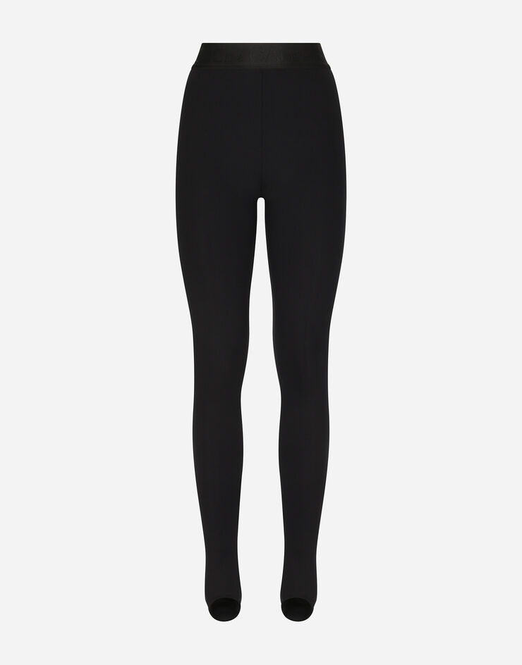Technical jersey leggings with branded elastic in Black for