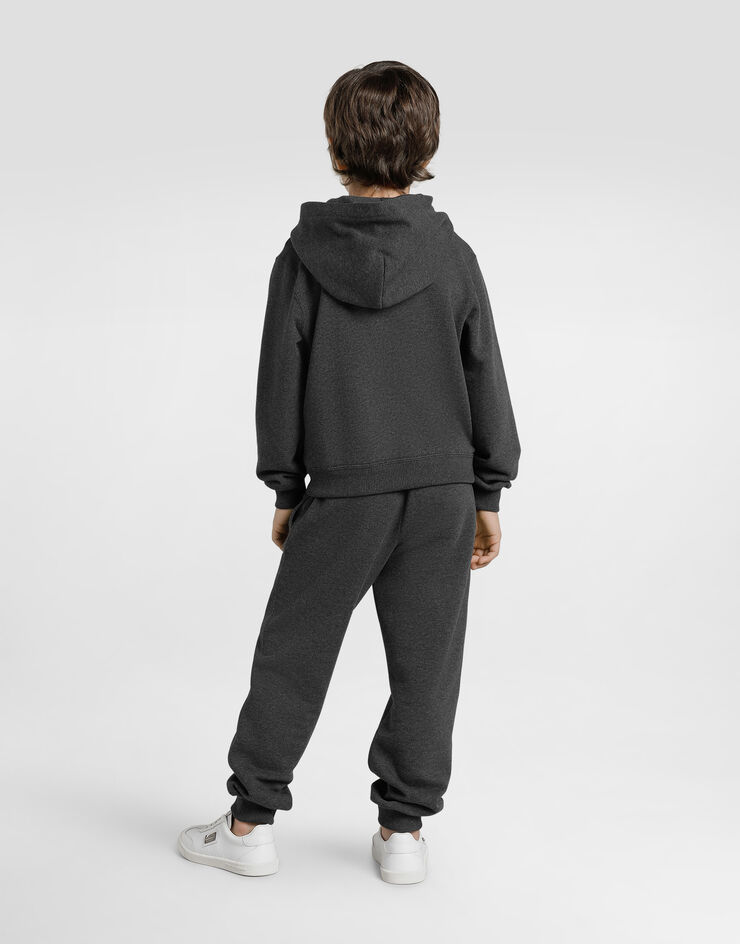 Dolce & Gabbana Cotton hooded sweatshirt with DG araldico patch Grey L4JWMRG7PKO