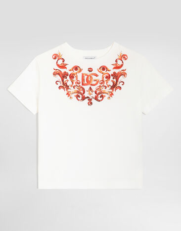 Dolce & Gabbana Camiseta en jersey con estampado y bordado de lentejuelas White L5JTNKG7P4U