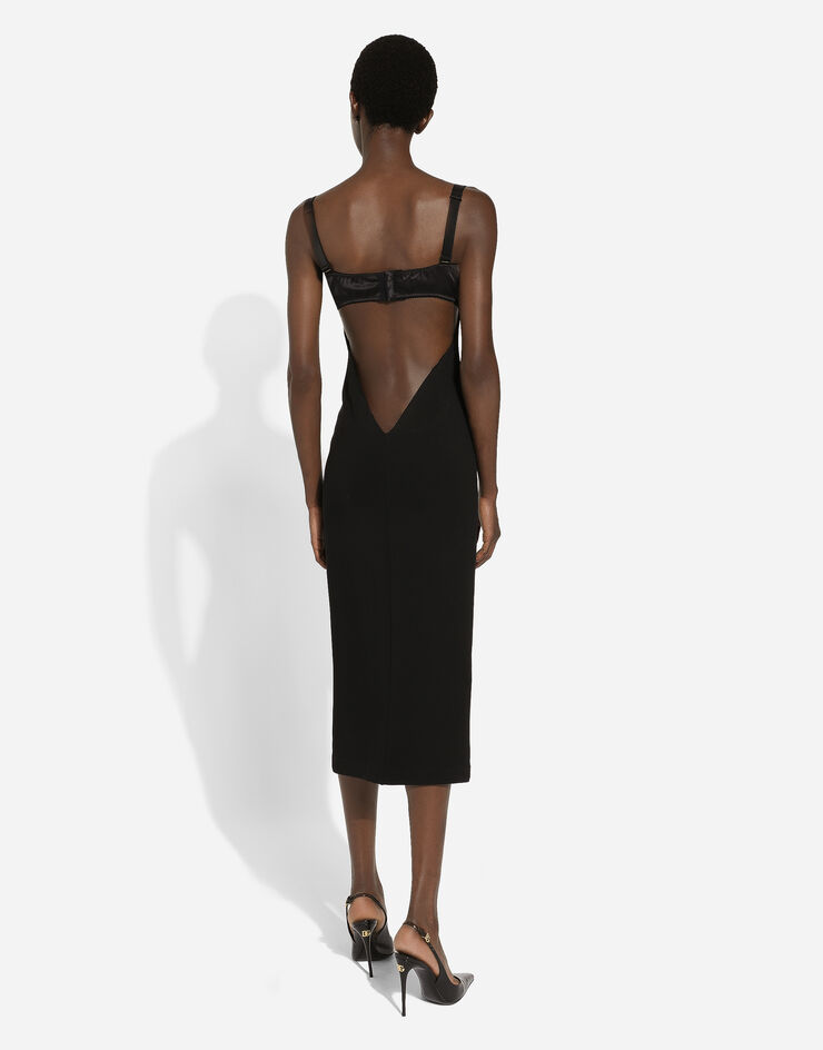 Jersey midi dress with corset-style bra top in Black for Women