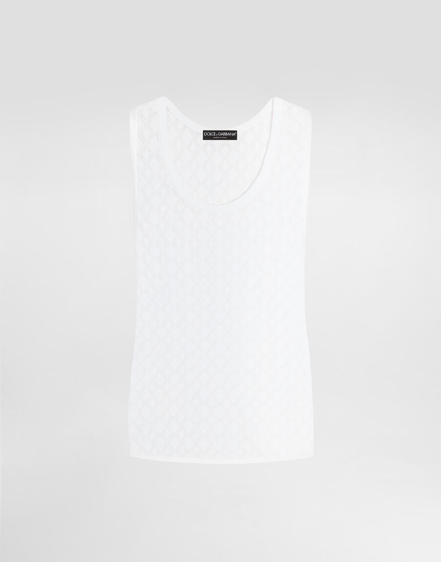 Diamond-pattern perforated cotton tank top