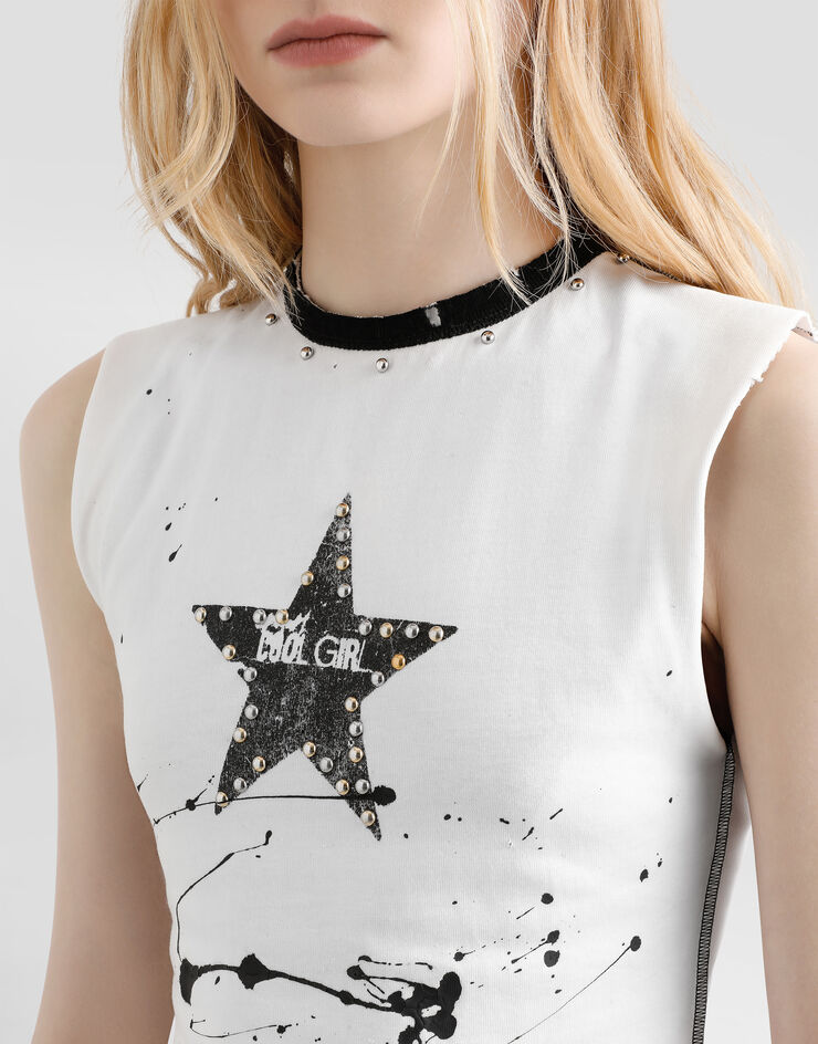 Dolce & Gabbana Jersey sleeveless t-shirt with print Multicolor F8W00TGDDHW