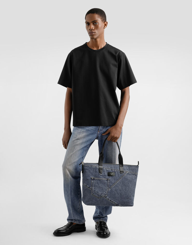 Dolce & Gabbana 丹宁拼饰中号购物袋 蓝 BM2375AQ760