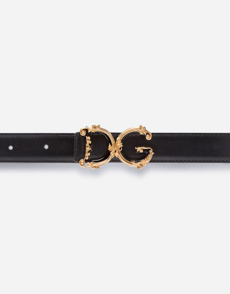 Dolce & Gabbana Cintura in cuoio con logo DG Barocco Nero BE1348AX095