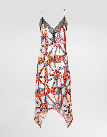 Dolce & Gabbana Silk satin dress with carretto-print Multicolor F617TTIS13Y