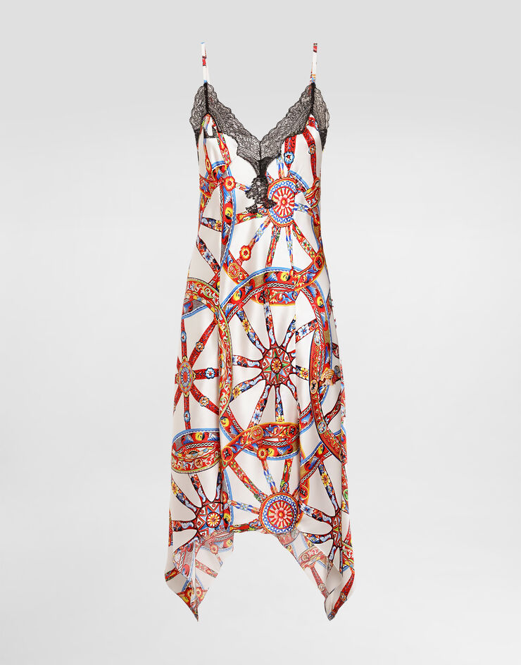 Dolce & Gabbana Silk satin dress with carretto-print Multicolor F617TTIS13Y