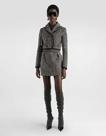 Dolce & Gabbana Kurzer Rock aus Doppelgewebe aus einem Wollmix Mehrfarbig F4C7RTFMZAL
